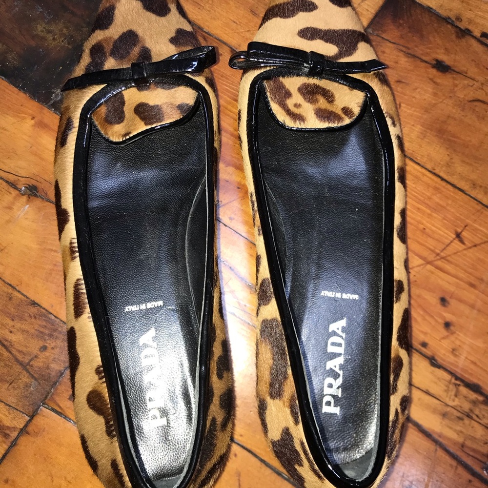 Prada Leopard Print Pony Ballet Flats w/ Bow 37